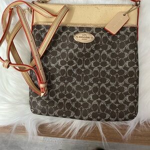 Coach Brown and Gold Signature Crossbody Bag